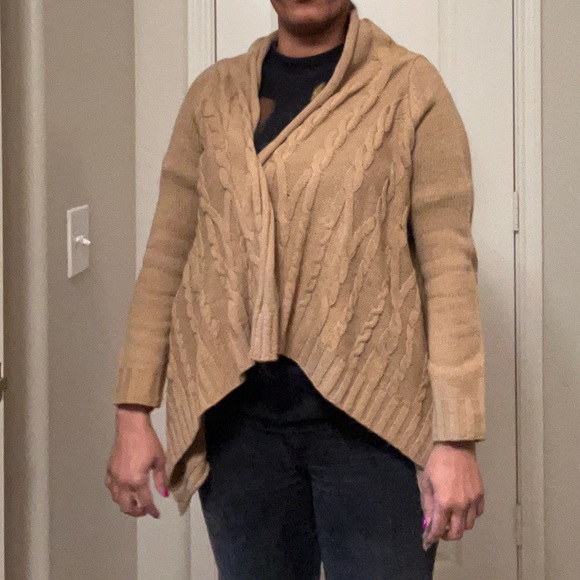 Camel Cable Knit Open Cardigan | Petite Small - Picture 15 of 15